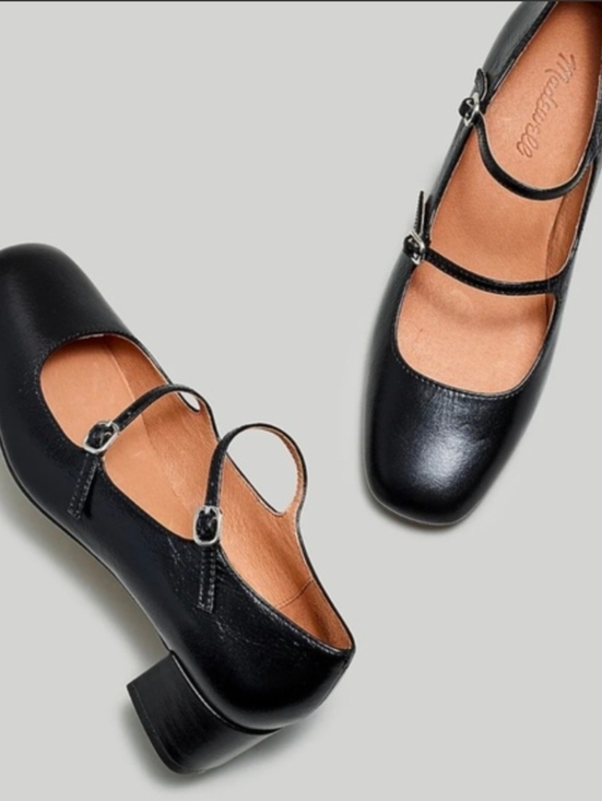 Madewell Shoes - Madewell The Nettie Heeled Mary Jane Black Leather Heels Size 9